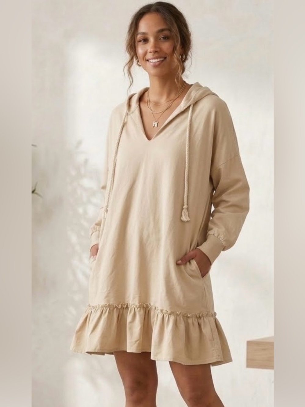 Listicle Cream Colored Hoodie Dress Size Small